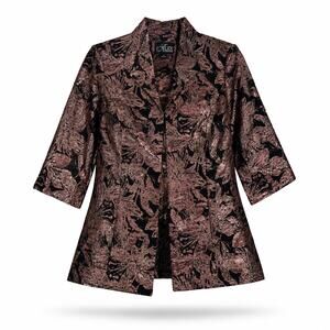 Alex Evenings Opera Jacquard Coat Jacket XL Metallic Pink Black Formal Baroque